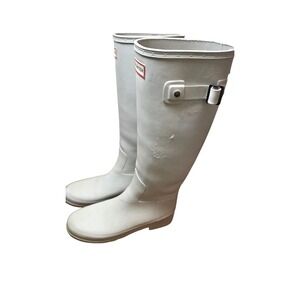 Hunter Women's Tall Rain Boots Light Gray Rubber Adjustable Strap Size 38